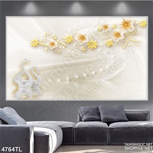 Tranh lụa hoa cúc vàng in uv