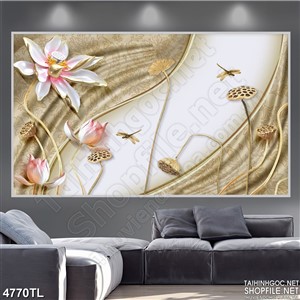 Tranh lụa 3D hoa sen hồng