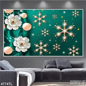 Tranh lụa nền xanh lá và hoa