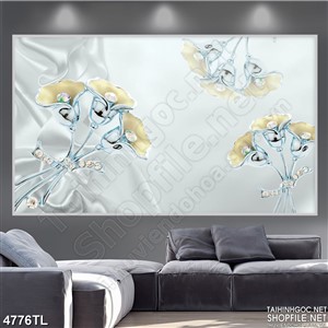 Tranh lụa đẹp hoa xanh chụm ba