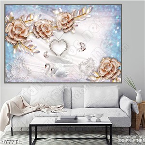 Tranh hoa hồng vàng trái tim