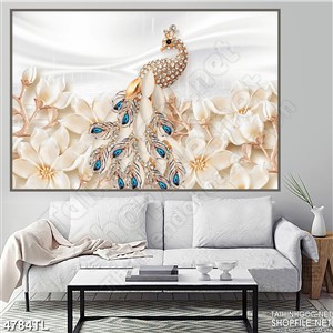 Tranh lụa chim công trang sức