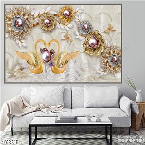 Tranh thiên nga vàng đẹp hoa mai