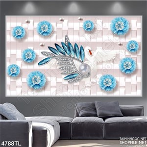 Tranh lụa hoa cúc xanh dương