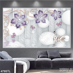 Tranh lụa hoa đá tím