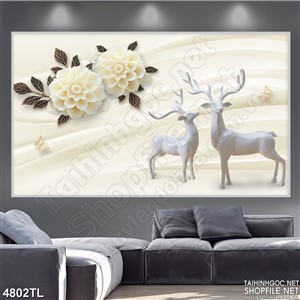 Tranh lụa chú nai trắng