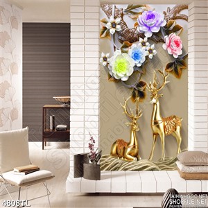 Tranh hoa hồng nhiều màu  và nai khổ dọc