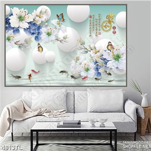 Tranh in uv đẹp hoa và cá koi