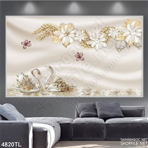 Tranh lụa hoa và thiên nga psd