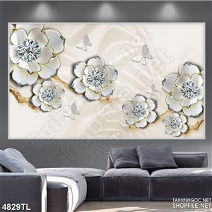 Tranh lụa hoa mai trắng psd