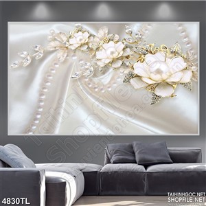 Tranh lụa hoa mai ngọc trai