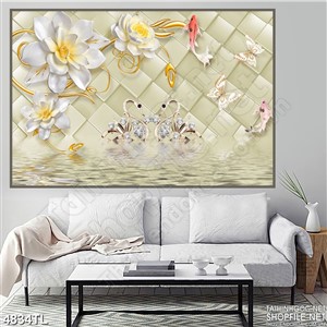 Tranh lụa thiên nga 3D trang trí