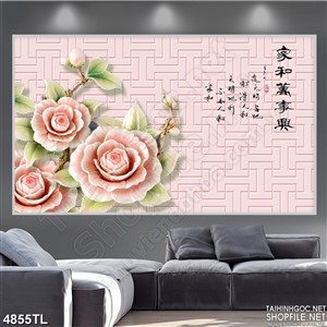 Tranh lụa chữ thư pháp và hoa