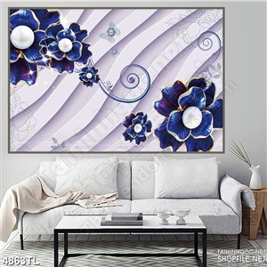 Tranh lụa hoa xanh dương sóng lượn
