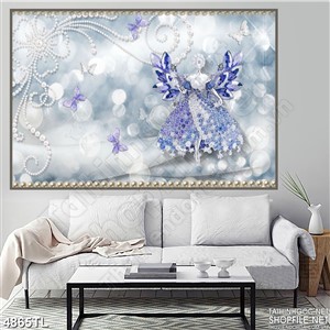 Tranh lụa nàng công chúa váy xanh 4D