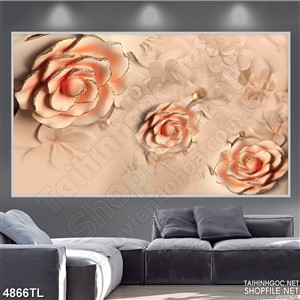 Tranh lụa hoa hồng cam