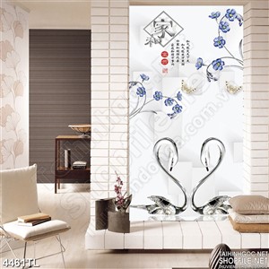 Tranh khổ dọc thiên nga và hoa xanh