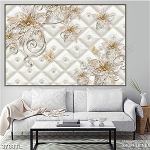 Tranh trang trí 3D hoa trắng in gạch