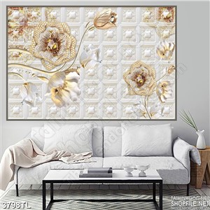 Tranh decor 3D đẹp hoa hồng vàng