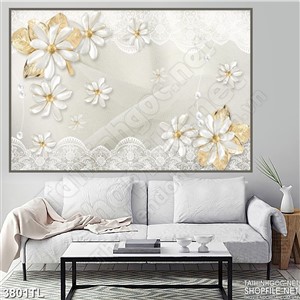 Tranh lụa hoa cúc trang trí ren