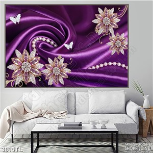 Tranh lụa tím hoa ngọc và bướm