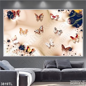 Tranh lụa bướm và hoa psd