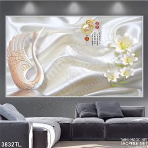 Tranh lụa thiên nga đẹp nhất psd