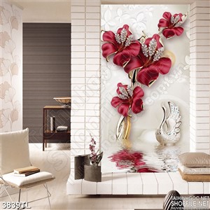 Tranh khổ dọc hoa lụa đỏ đẹp