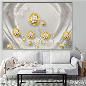 Tranh hoa lụa trang sức vàng in wall