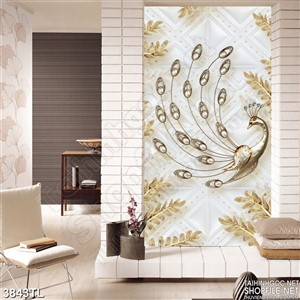 Tranh lụa khổ dọc chim công trang sức đẹp