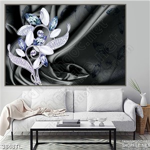 Tranh lụa đen hoa trang sức đẹp 4D