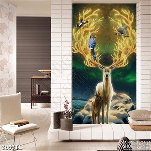 Tranh lụa khổ dọc tuần lộc nghệ thuật