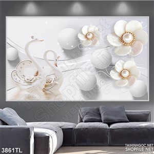 Tranh thiên nga và hoa ngọc trắng đẹp