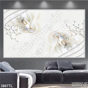 Tranh lụa hoa trắng trang sức