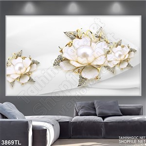 Tranh lụa hoa ngọc trai đẹp in uv