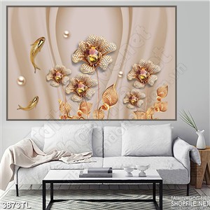 Tranh hoa vàng và cá koi psd