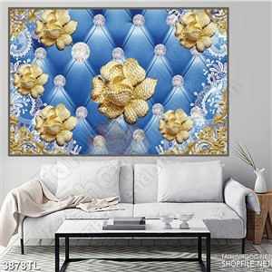 Tranh in tường hoa vàng nền xanh ngọc