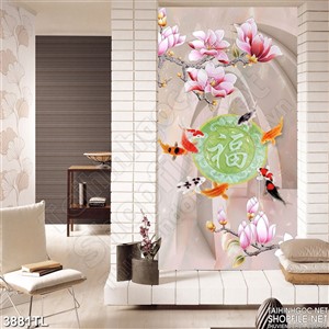 Tranh khổ dọc hoa lan ngọc và cá koi