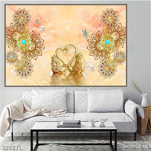 Tranh ngọc thiên nga và hoa trang sức đẹp