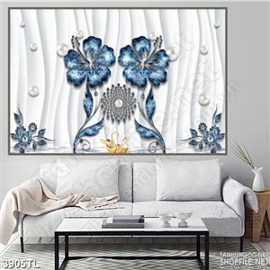 Tranh tường hoa dâm bụt xanh đẹp 4D