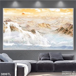 Tranh in gạch núi và mây nghệ thuật psd