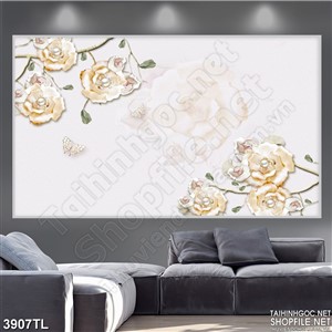 Tranh in uv hoa và bướm trang trí