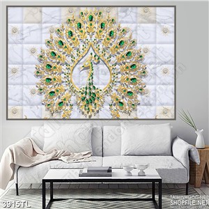 Tranh in uv chim công ngọc nạm vàng