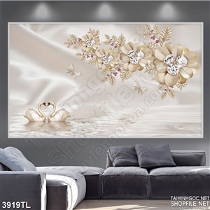 Tranh lụa thiên nga và hoa mới nhất