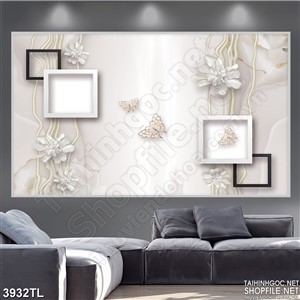 Tranh lụa hoa trắng trang trí ô vuông