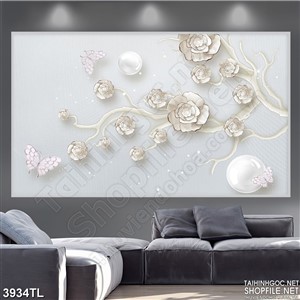 Tranh  lụa đẹp ngọc trai và hoa 6D