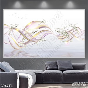 Tranh lụa 3D cá voi thủy tinh