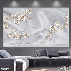 Tranh lụa hoa trắng đẹp