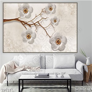 Tranh lụa 3D cành hoa trắng