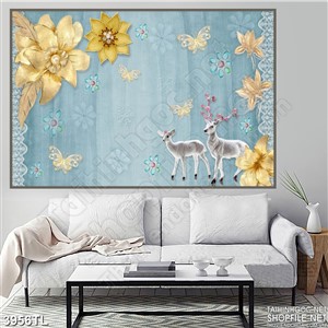 Tranh hoa vàng và nai nhỏ